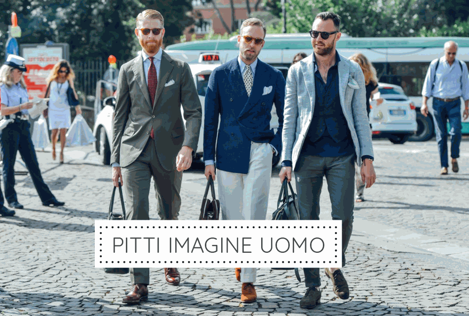 Männer in Blazern an der Pitti Imagine Uomo